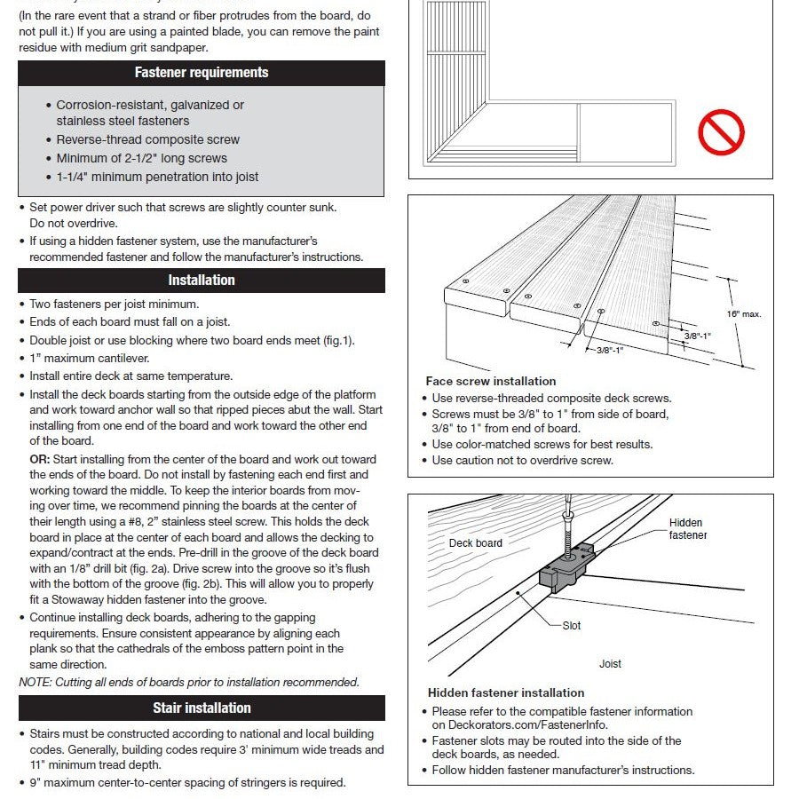 Details for installing Deckorators deck boards